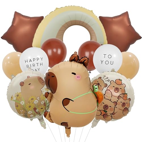 ALEGRE® 12 Stk Capybara Luftballons Geburtstag Set mit Regenbogen Folienballon und Happy Birthday Ballon,Capybara Geburtstag Deko,Cartoon Tiere Luftballon für Junge Mädchen Kindergeburtstag Deko Party von ALEGRE