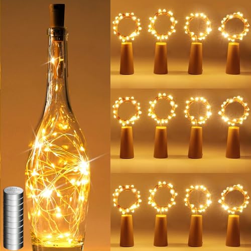 ALEGRE® 12 Stück Led Flaschenlicht mit Batterie, 2M 20 LED Flaschenlichterkette Korken, Wasserdicht Warmweiß Flaschenlichter, Lichterkette Flasche für DIY Hochzeit, Halloween, Weihnachten Gläser Deko von ALEGRE