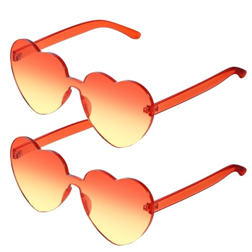ALEGRE 2 Paar Herz Sonnenbrille Orange, Lustige Herzförmige Brillen Hawaii Kostüm Damen Accessoires, Party Sonnenbrille Herz Brille für JGA Hochzeit,Karneval,Sommer Hawaii,60er 70er Jahre Hippie Party von ALEGRE