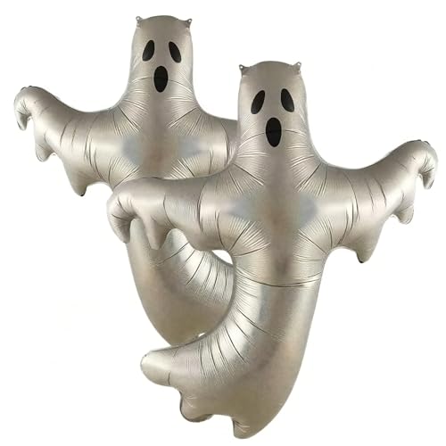ALEGRE XXL Halloween Geister Folienballon Silber,2 Stk Halloween Deko Gespenst Luftballons Groß,Geist Ballon Halloweene Geschenk,Geister Deko Halloweene Luftballon Decoration,Horror Deko Party Balloon von ALEGRE