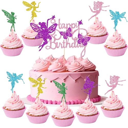 ALEGRE® 31 Stück Fee Cake Topper, Feen Geburtstag Deko Torte, Fairy Kuchen Deko Mädchen, Ballerina Happy Birthday Tortendeko, Cupcake Topper Muffin Deko für Kinder Geburtstagsdeko von ALEGRE