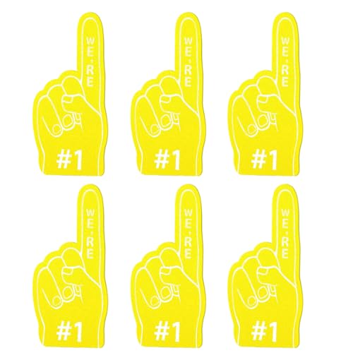 ALEGRE® 6 Stk Schaumstoff Finger, Mini Schaumfinger Nummer 1, Inspirierend Sportfan Zubehör, Party Gadgets, Schaumstoff Hand für Spiele, Stadion, Events, Cheerleading Jubeln, Weltmeisterschaft(Gelb) von ALEGRE