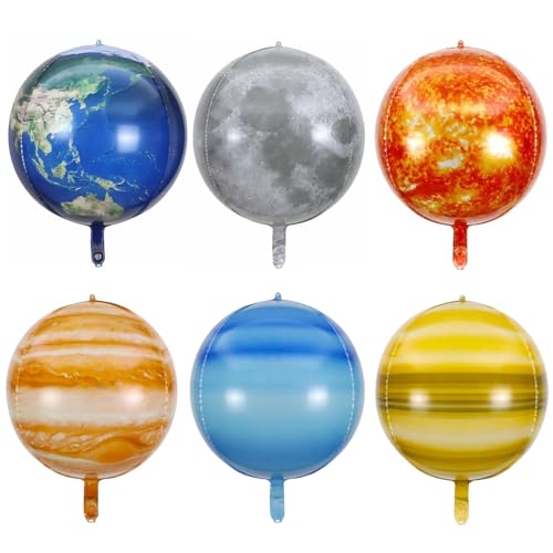 ALEGRE® 6 Stück Weltraum Planeten Luftballons Geburtstag, 22 Zoll 4D Planeten Ballons Kindergeburtstag Deko, Luftballon Planeten, Sonne Erde Weltraum Deko Folienballon für Weltraum Themen Party Deko von ALEGRE