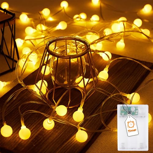 ALEGRE® 6M 40 LED Globe Lichterkette Batterie mit Timer, Warmweiß Kugel Lichterkette Außen Innen Batteriebetrieben, Lichterketten mit 6h Timer für Hochzeit, Kinderzimmer, Silvester, Weihnachten von ALEGRE