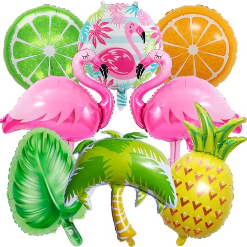 ALEGRE® 8 Stk Hawaii Deko Party Ballons, XXL Ananas Palmen Flamingo Deko Luftballons, Hawai Deko Sommerparty Flamingo Folienballon, Hawaii Ballon für Geburtstag, Hochzeit, Tropische Sommer Party Deko von ALEGRE