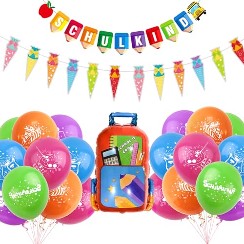 ALEGRE® Einschulung Deko Luftballon Girlande Set, Deko Einschulung Junge Mädchen,ABC 123 Zuckertüte Schultüte Jungen Dekoration, Schulanfang Deko 2024,Bunt Luftballons Schulkind,Schuleinführung Banner von ALEGRE