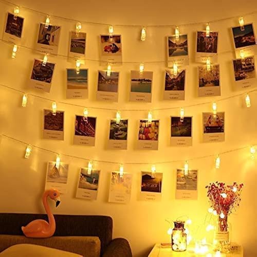 ALEGRE® Fotoclips Lichterkette Batterie mit Timer, 5M 50LEDs Foto Lichterkette mit 30 Klammern und 10 Nagel, Warmweiß Foto Batteriebetriebene Lichterkette für Fotos Wohnzimmer, Weihnachten, Hochzeiten von ALEGRE
