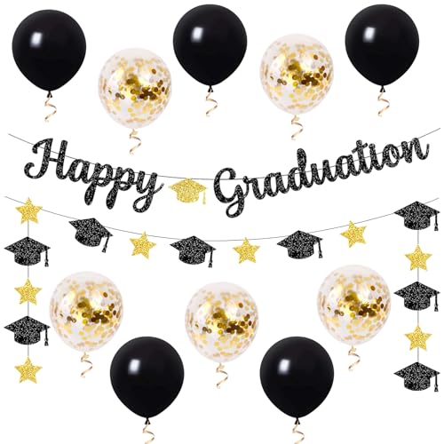 ALEGRE® Gratulation Deko Ballon, Abschluss Deko Set mit Abschlussfeier Luftballons, Happy Graduation Girlande Banner, Abitur Bachelor Deko für Graduation Geschenk und Congrats Prüfung Bestanden Deko von ALEGRE
