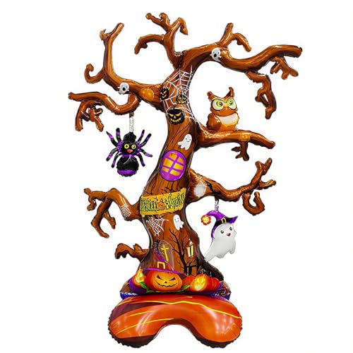 ALEGRE XXL Halloween Folienballon Stehend 117×81cm,Halloween Deko Luftballons Groß,Geisterbaum Spinne Stehender Ballon Halloweene,Spinne Deko Halloweene Luftballon Decoration,Horror Deko Party Balloon von ALEGRE