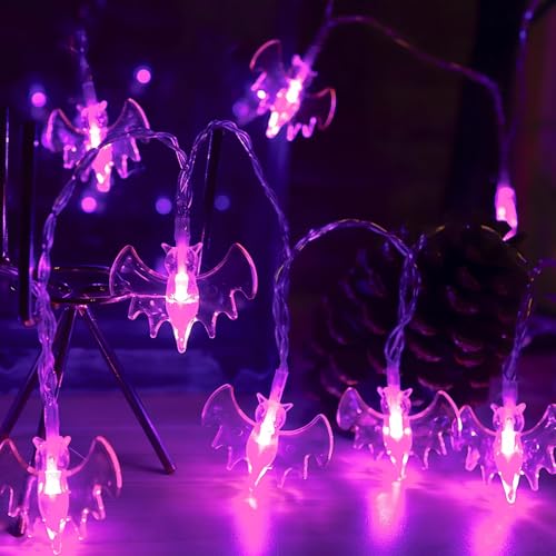ALEGRE® Halloween Lichterkette Fledermaus Deko, 3m 20 LED Halloween Deko Fledermaus Lichterkette Batterie, Helloween Lichterketten Innen Außen, Lila Lichterketten Batteriebetriebene für Garten, Balkon von ALEGRE