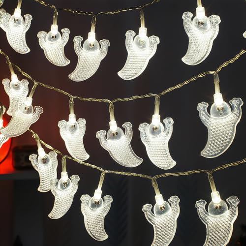 ALEGRE® Halloween Lichterkette Geister Deko, 3m 20 LED Halloween Deko Geister Lichterkette Batterie, Helloween Lichterketten Innen Außen, Weiß Geist Lichterketten Batteriebetriebene für Garten, Balkon von ALEGRE