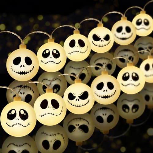 ALEGRE® Halloween Lichterkette Geister Deko, 3m 20 LED Halloween Deko Geisterkopf Lichterkette Batterie, Helloween Lichterketten Innen Außen, Geist Lichterketten Batteriebetriebene für Garten, Balkon von ALEGRE