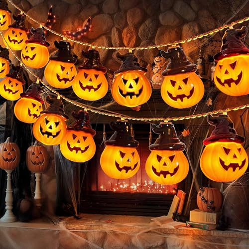 ALEGRE® Halloween Lichterkette Kürbis Deko, 3m 20 LED Halloween Deko Kürbis Lichterkette Batterie, Helloween Lichterketten Innen Außen, Lichterketten Batteriebetriebene für Garten, Balkon, Schlafzim von ALEGRE