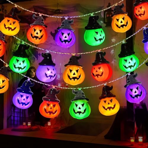 ALEGRE® Halloween Lichterkette Kürbis Deko mit 4 Farben, 3m 20 LED Halloween Deko Kürbis Lichterkette Batterie, Helloween Lichterketten Innen Außen, Lichterketten Batteriebetriebene für Garten, Balkon von ALEGRE
