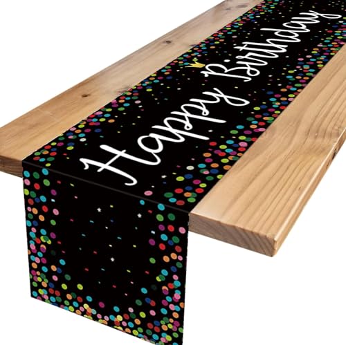 ALEGRE® Happy Birthday Tischläufer Geburtstag Schwarz, Tischdecke Geburtstag Mädchen Jungen, Happy Birthday Tischdecke Tisch Deko, Tischdekoration für Frauen Männer Geburtstag Dekoration (33×183cm) von ALEGRE