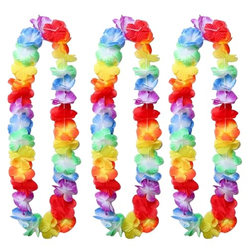 ALEGRE® Hawaii Kette Blumen, 3 Stück Blumenketten Hawaii Deko, Hawaiianische Girlanden JGA Deko Blumenkette, Hawaiiketten Halskette, Hawaii Ketten für Geburtstag, Cheerleading, Strand Tropisch Party von ALEGRE