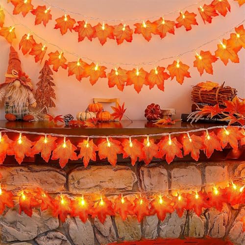 ALEGRE® Herbst Lichterkette, 3M 20 LED Ahornblätter Girlande Lichterkette Batterie mit Timer, Herbstdeko Ahornblatt Lichterketten Innen Außen, String Lights für Halloween,Weihnachten,Herbst Dekoration von ALEGRE