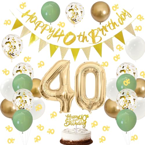 Luftballons 40 Geburtstag Frauen Männer Deko, Deko 40. Geburtstag Frauen Männer Kuchen, Deko 40 Geburtstag Mann, Konfetti 40 Geburtstag Deko Set, Girlande 40. Geburtstag Deko,40er Geburtstagsdeko Grün von ALEGRE