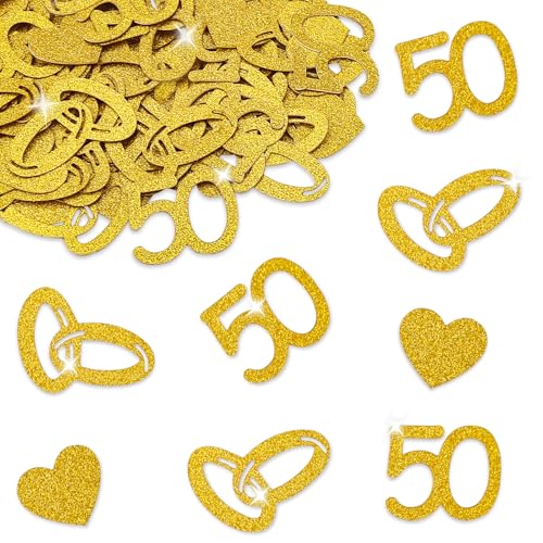 ALEGRE® Streudeko Goldene Hochzeit Deko, 100 Stk Glitzer Gold Hochzeit Konfetti, Tischdeko Hochzeit Goldene Deko Goldhochzeit 50, Hochzeite Streudeko für 50 Jahre Hochzeit Goldene, 50. Geburtstag Deko von ALEGRE