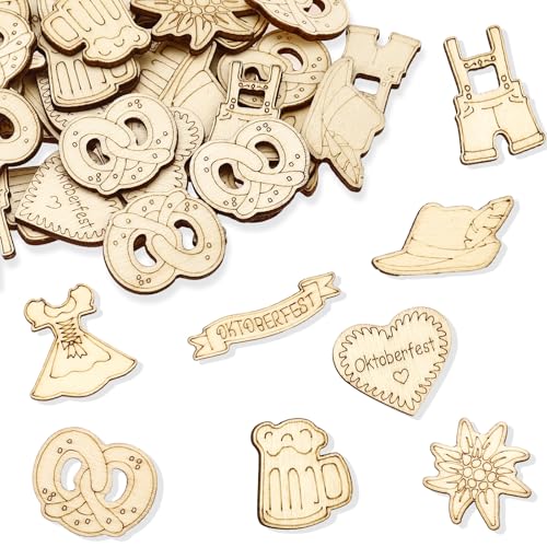 ALEGRE® Streudeko Oktoberfest Deko Konfetti Holz, 50 Stk Edelweiss Bier Dirndl Brezel Lederhose Oktoberfest Tischdeko, Bayrische Deko Confetti für Bier Deko, Bier Oktoberfeste Thema Party Dekoration von ALEGRE
