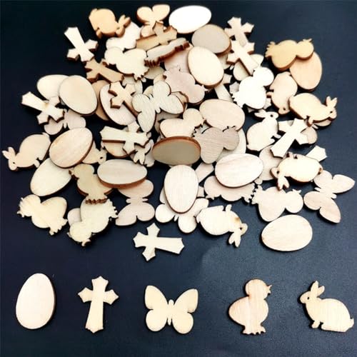 ALEGRE® Streudeko Ostern Holz,100 Stück Tischdeko Ostern Deko Holz Konfetti,Holzdeko Osterkonfetti,Ostern Dekoration Confetti,Ostern Geschenke Basteln,Ostern DIY Supplies,Hühnern,Hasen,Eier Deko von ALEGRE