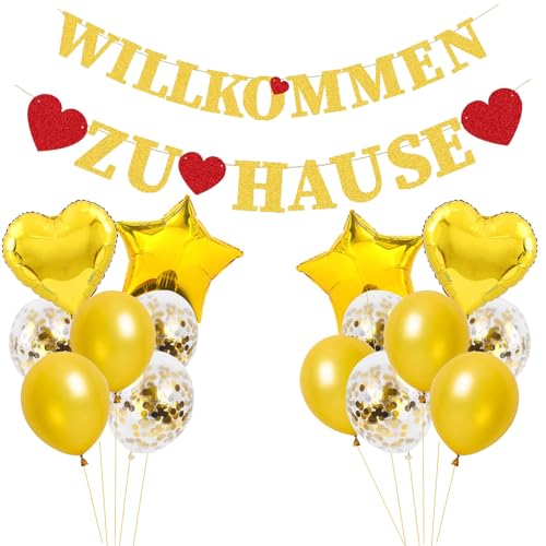 ALEGRE 15 Stk Willkommen Zuhause Deko,Herzlich Willkommen Girlande Ballon Schild Set,Welcome Home Baby,Welcome Back Luftballon,Glitzer Willkommen Zurück Banner,Willkommen Zuhause Baby Party Dekoration von ALEGRE