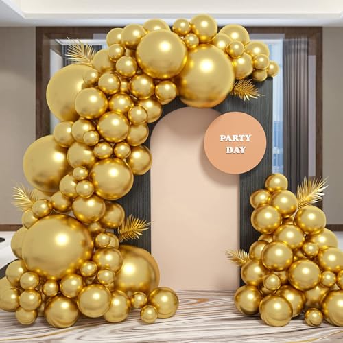 ALEGRE® Gold Luftballons Girlande,100 Stück Ballons Gold Girlanden Set,18 12 10 5 Zoll Metallic Latex Helium Ballon,Luftballon Gold Girlande für Geburtstag,Hochzeit,Babyparty,Abschluss,Verlobung Party von ALEGRE