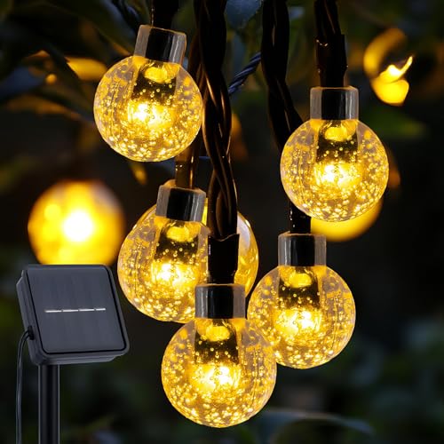 ALEGRE Led Solar Lichterkette Aussen, 10M 50 LED Lichterkette Außen Solar, 8 Modi Kristall Kugeln Wasserdicht Solarlichterkette Außen Wetterfest, Warmweiß Lichterkette Outdoor für Balkon, Garten Deko von ALEGRE