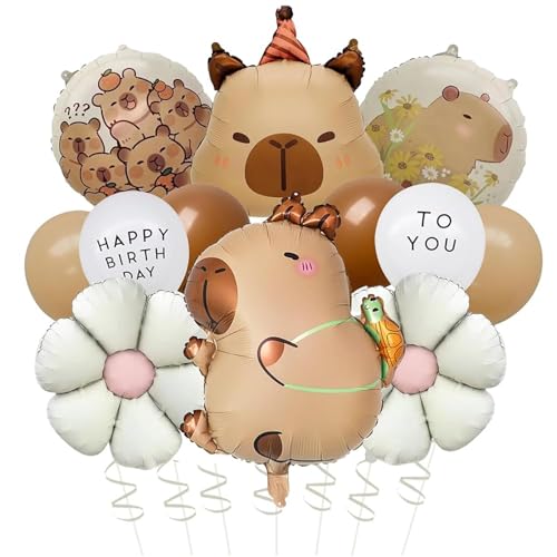 ALEGRE® 12 Stk Capybara Luftballons Geburtstag Set mit Gänseblümchen Folienballon, Capybara Helium Ballons Geburtstag,Cartoon Tiere Luftballon Geburtstage für Junge Mädchen Kindergeburtstag Deko Party von ALEGRE