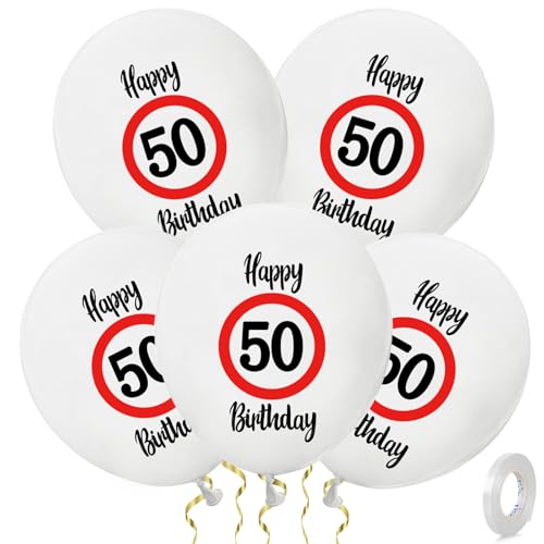 ALEGRE 30 Stk Deko 50. Geburtstag Luftballons, Verkehrsschild Deko 50 Geburtstag Frau Mann, 50 Happy Birthday Ballon Latex, 50 Geburtstage Deko Luftballon für Geburtstagsdeko 50 Jubiläum Party Zubehör von ALEGRE