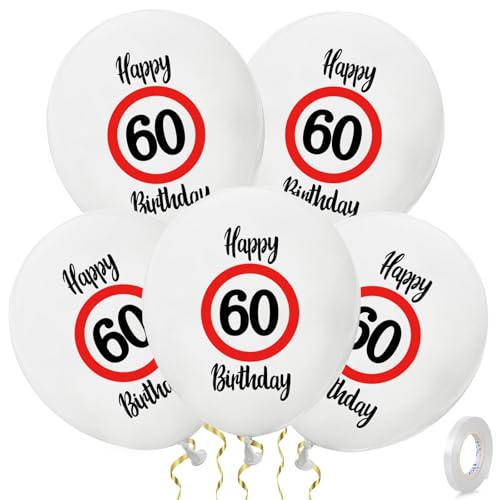ALEGRE 30 Stk Deko 60. Geburtstag Luftballons, Verkehrsschild Deko 60 Geburtstag Frau Mann, 60 Happy Birthday Ballon Latex, 60 Geburtstage Deko Luftballon für Geburtstagsdeko 60 Jubiläum Party Zubehör von ALEGRE