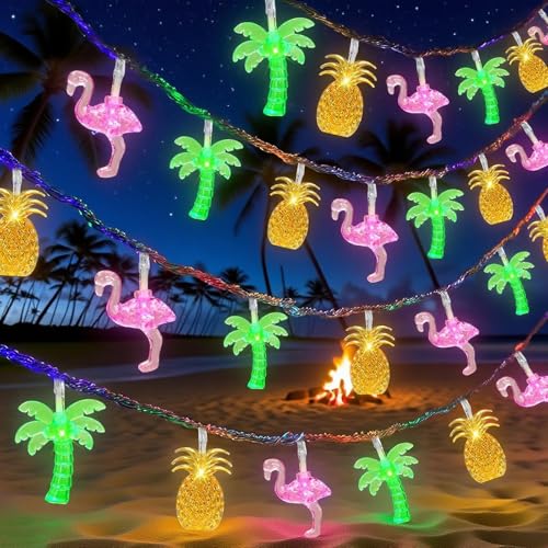 ALEGRE® Lichterkette Hawaii,3M 20 LED Hawaii Sommer Lichterkette mit Ananas Flamingo Palmen,Hawaii Deko Lichterketten Innen Außen,Lichterketten für Sommerparty Deko, Strand, Tropische Party Decoration von ALEGRE