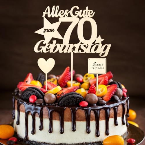 ALEGRE Tortendeko 70 Geburtstag Frau Mann, Holz Kuchendeko 70. Geburtstag Frau, Alles Gute zum 70 Geburtstag Deko Torte, Cake Topper 70. Geburtstag Deko, Deko 70 Geburtstag Mann Frau, 70 Kuchen Deko von ALEGRE
