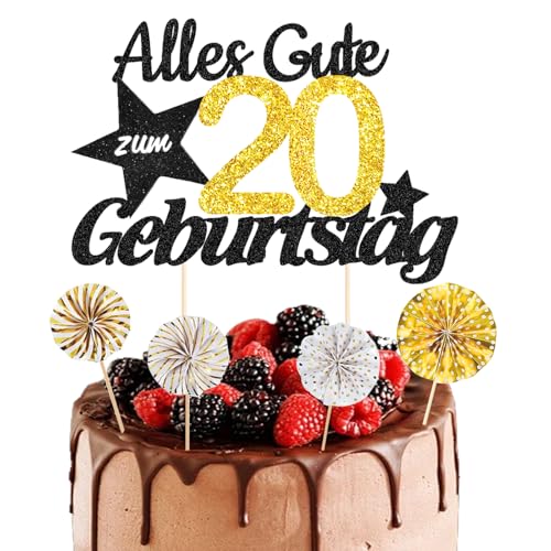 ALEGRE® Tortendeko 20 Geburtstag Mädchen Junge, 5 Stück Torten Deko 20. Geburtstag Mädchen Junge, Glitzer Kuchendeko Geburtstag 20 Jahre, Cake Topper 20 Geburtstag Deko, Party Zubehör 20 Kuchen Deko von ALEGRE
