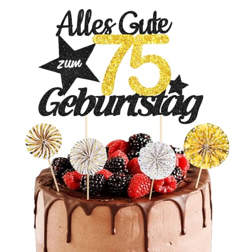 ALEGRE® Torten Deko 75. Geburtstag Mann Frau, 5 Stück Tortendeko, Kuchendeko, Alles Gute zum 75. Geburtstag, Männer Frauen Kuchen Deko, Cake Topper 75 Jahre von ALEGRE