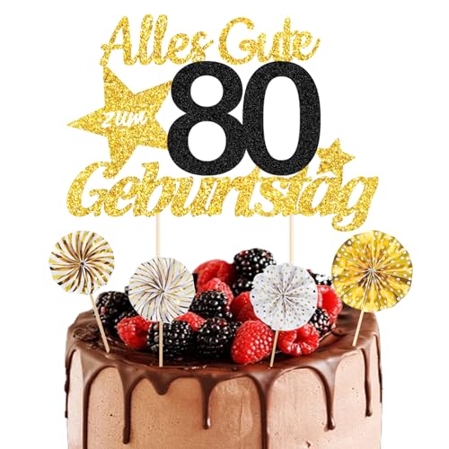 ALEGRE® Torten Deko 80. Geburtstag Mann Frau, 5 Stück Tortendeko, Kuchendeko, Alles Gute zum Geburtstag, Männer Frauen Kuchen Deko, Cake Topper 80 Jahre von ALEGRE