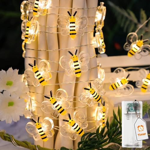 ALEGRE LED Biene Lichterkette, 2M 20 Biene LED Lichterkette Batterie mit Timer, Bienen Deko Lichterketten Innen Außen, Lichterketten mit Timer für Kinderzimmer, Hochzeit, Garten, Frühling Deko ALEGRE LED Biene Lichterkette, 2M 20 Biene LED Lichterkette Batterie mit Timer, Bienen Deko Lichterketten Innen Außen, Lichterketten mit Timer für Kinderzimmer, Hochzeit, Garten, Frühling Deko von ALEGRE