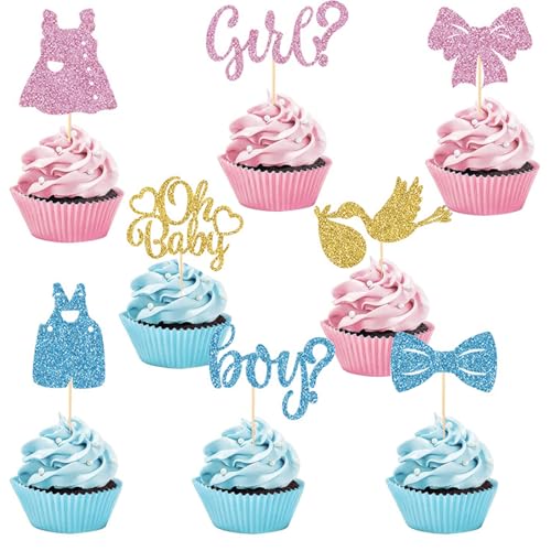 ALEGRE Boy or Girl Tortendeko Babyparty,16 Stück Glitzer Gender Reveal Party Deko,Oh Baby Cake Topper Babyparty,Girl or Boy Cupcake Topper,Baby Shower Kuchendeko,Deko für Jungen Mädchen Blau Rosa Gold ALEGRE Boy or Girl Tortendeko Babyparty,16 Stück Glitzer Gender Reveal Party Deko,Oh Baby Cake Topper Babyparty,Girl or Boy Cupcake Topper,Baby Shower Kuchendeko,Deko für Jungen Mädchen Blau Rosa Gold von ALEGRE
