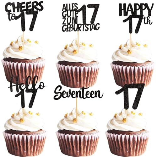 ALEGRE Cupcake Topper 17 Geburtstag Junge, 24 Stück Muffin Deko 17 Geburtstag Mädchen, Schwarz Glitzer Cupcake Deko 17. Geburtstagdeko, Happy 17th Tortendeko 17 Geburtstagdeko, 2008 Kuchen Deko 17 ALEGRE Cupcake Topper 17 Geburtstag Junge, 24 Stück Muffin Deko 17 Geburtstag Mädchen, Schwarz Glitzer Cupcake Deko 17. Geburtstagdeko, Happy 17th Tortendeko 17 Geburtstagdeko, 2008 Kuchen Deko 17 von ALEGRE