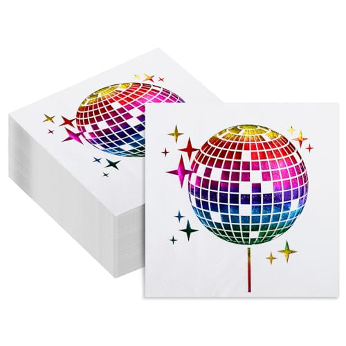 ALEGRE® Disco Deko Servietten,25x25cm Discokugel Deko Servietten,Disco Party Dekorationen Napkin,70er 80er Geburtstagsdeko Papierservietten,Discokugel Party Dekorationen (16 Stück-Bunt) von ALEGRE