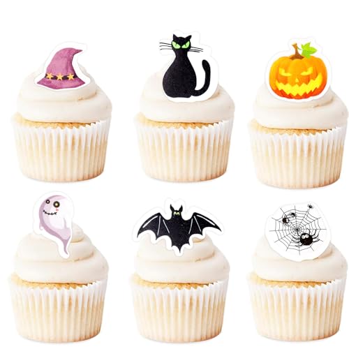 ALEGRE Essbare Halloween Cupcake Topper,48 Stück Halloween Tortendeko Essbar,Essbare Halloween Deko für Torte 6 Stile,Geist Kuchen Deko Halloween Essbar,Halloween Fledermaus Muffin Deko Essbar ALEGRE Essbare Halloween Cupcake Topper,48 Stück Halloween Tortendeko Essbar,Essbare Halloween Deko für Torte 6 Stile,Geist Kuchen Deko Halloween Essbar,Halloween Fledermaus Muffin Deko Essbar von ALEGRE