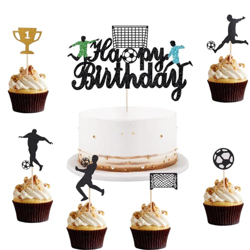 ALEGRE Fussball Tortendeko Geburtstag,13 Stück Fussball Deko Geburtstag Tortenaufleger Junge,Happy Birthday Kuchen Deko Fußball,Glitzer Deko Torte Schwarz Cupcake Topper für Kinder Geburtstag Party ALEGRE Fussball Tortendeko Geburtstag,13 Stück Fussball Deko Geburtstag Tortenaufleger Junge,Happy Birthday Kuchen Deko Fußball,Glitzer Deko Torte Schwarz Cupcake Topper für Kinder Geburtstag Party von ALEGRE