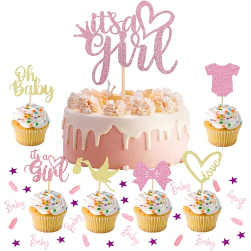 ALEGRE® Its a Girl Tortendeko Babyparty Mädchen, Baby Shower Deko Girl, Baby Shower Tortendeko Gender Reveal Party Deko, Babyparty Deko Mädchen, Muffin Deko Rosa für Taufe Babyshowerparty ALEGRE® Its a Girl Tortendeko Babyparty Mädchen, Baby Shower Deko Girl, Baby Shower Tortendeko Gender Reveal Party Deko, Babyparty Deko Mädchen, Muffin Deko Rosa für Taufe Babyshowerparty von ALEGRE