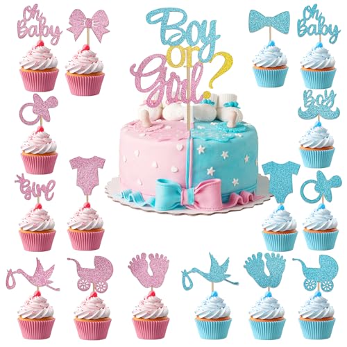 ALEGRE Gender Reveal Tortendeko Babyparty,17 Stück Glitzer Oh Baby Cake Topper,Baby Boy or Girl Deko Kuchen,Baby Shower Cupcake Topper Blau Rosa,Tortenstecker für Taufe,Gender Reveal Party Deko ALEGRE Gender Reveal Tortendeko Babyparty,17 Stück Glitzer Oh Baby Cake Topper,Baby Boy or Girl Deko Kuchen,Baby Shower Cupcake Topper Blau Rosa,Tortenstecker für Taufe,Gender Reveal Party Deko von ALEGRE