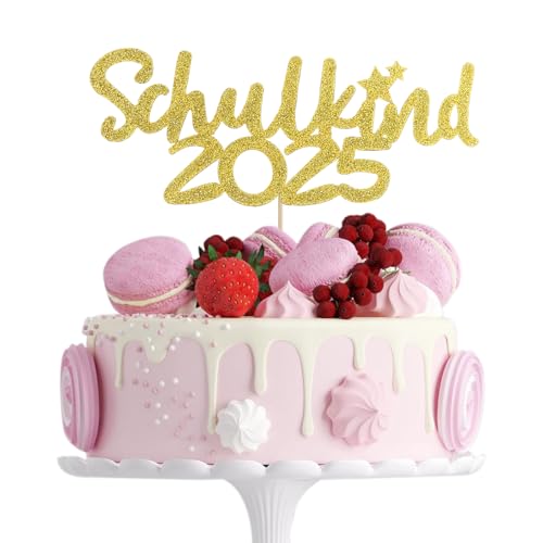 ALEGRE Tortendeko Einschulung Deko,Glitzer Schulkind Cake Topper Gold,Kuchendeko 2025 Schulanfang Deko Einschulung Junge Mädchen,Schulkind Kuchen Deko für Einschulungsfeier, Schuleinführung Party Deko von ALEGRE