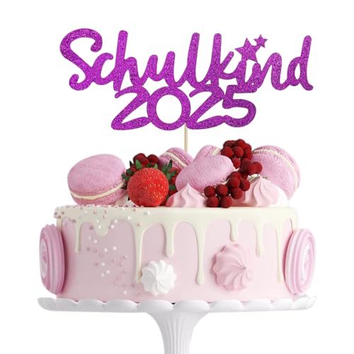 ALEGRE Tortendeko Einschulung Deko,Glitzer Schulkind Cake Topper Lila,Kuchendeko 2025 Schulanfang Deko Einschulung Junge Mädchen,Schulkind Kuchen Deko für Einschulungsfeier, Schuleinführung Party Deko von ALEGRE