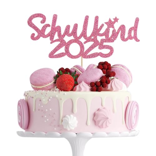 ALEGRE Tortendeko Einschulung Deko,Glitzer Schulkind Cake Topper Rosa,Kuchendeko 2025 Schulanfang Deko Einschulung Junge Mädchen,Schulkind Kuchen Deko für Einschulungsfeier, Schuleinführung Party Deko von ALEGRE