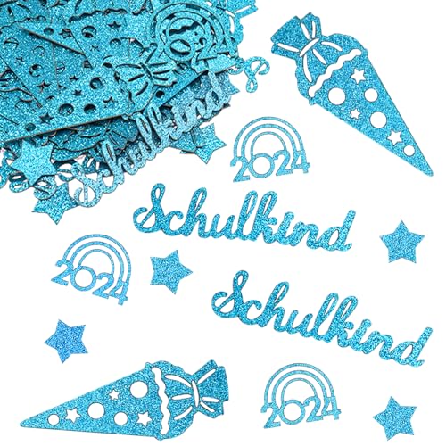 ALEGRE Glitzer Streudeko Einschulung Junge Mädchen Groß 2-8cm, 100 Stk Tischdeko Einschulung Deko, Konfetti Schulanfang Deko, Schultüte Regenbogen Deko Schulanfang, Schulkind Deko Schuleinführung Blau von ALEGRE