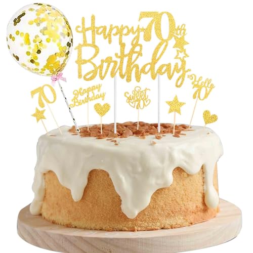 ALEGRE Torten Deko 70 Geburtstag Mann Frau,Glitzer Cake Topper 70 Geburtstag Deko,10 Stück 70. Geburtstag Tortendeko,Happy 70th Birthday Kuchendeko 70er Geburtstag,Hello 70 Geburtstagsdeko Kuchen von ALEGRE
