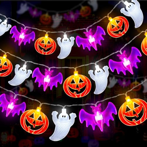 ALEGRE Halloween Lichterkette Kürbis Deko,3m 20 LED Halloween Deko Kürbis Fledermaus Geist Lichterkette Batterie,Helloween Lichterketten Innen Außen,Lichterketten Batteriebetriebene für Garten, Balkon von ALEGRE